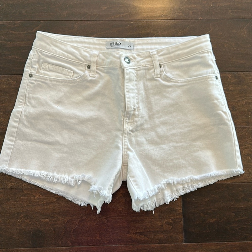 Just Black white denim shorts